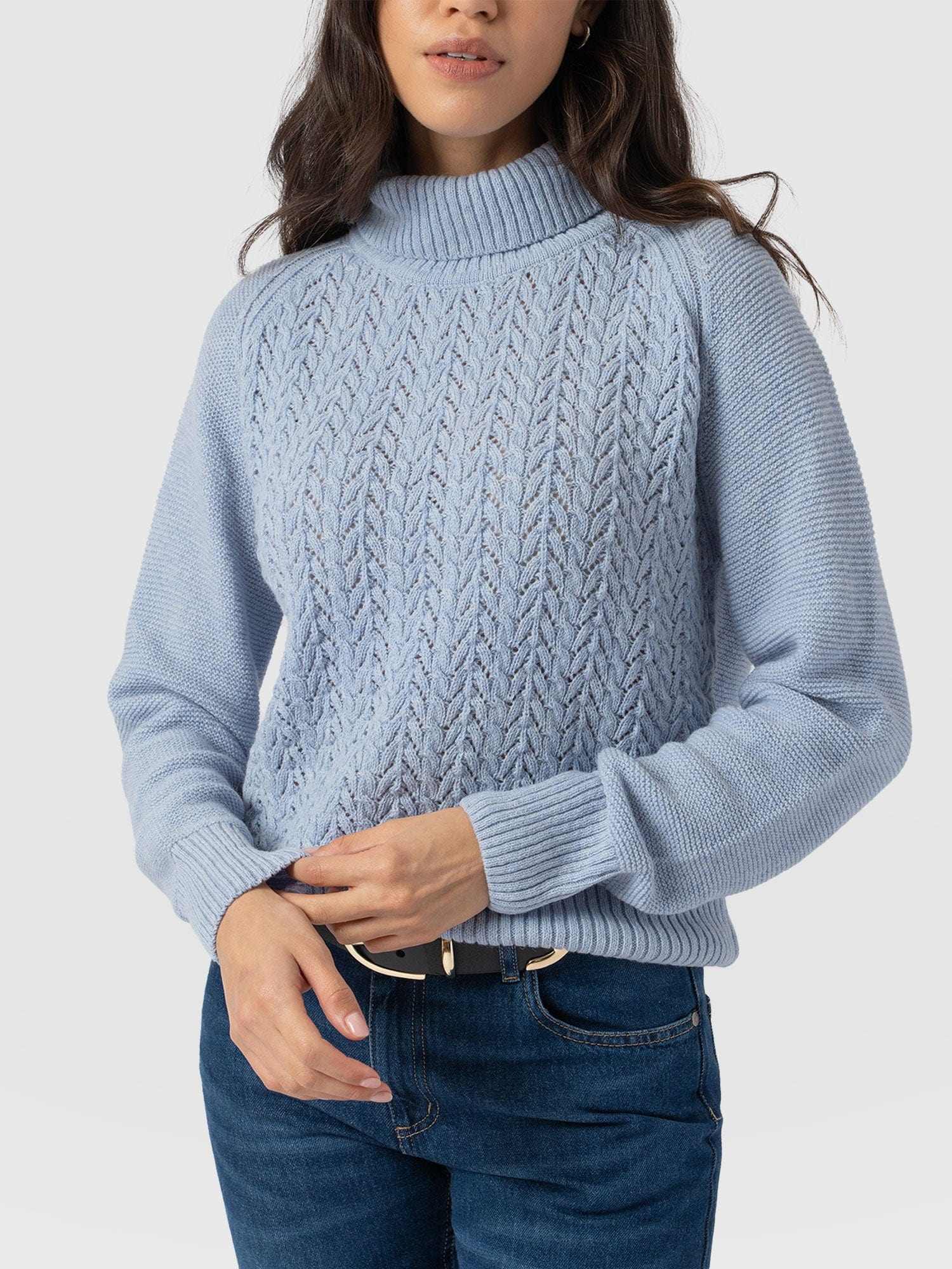 Glen Cable Knit Jumper Blue - Women's Jumpers | Saint and Sofia® UK