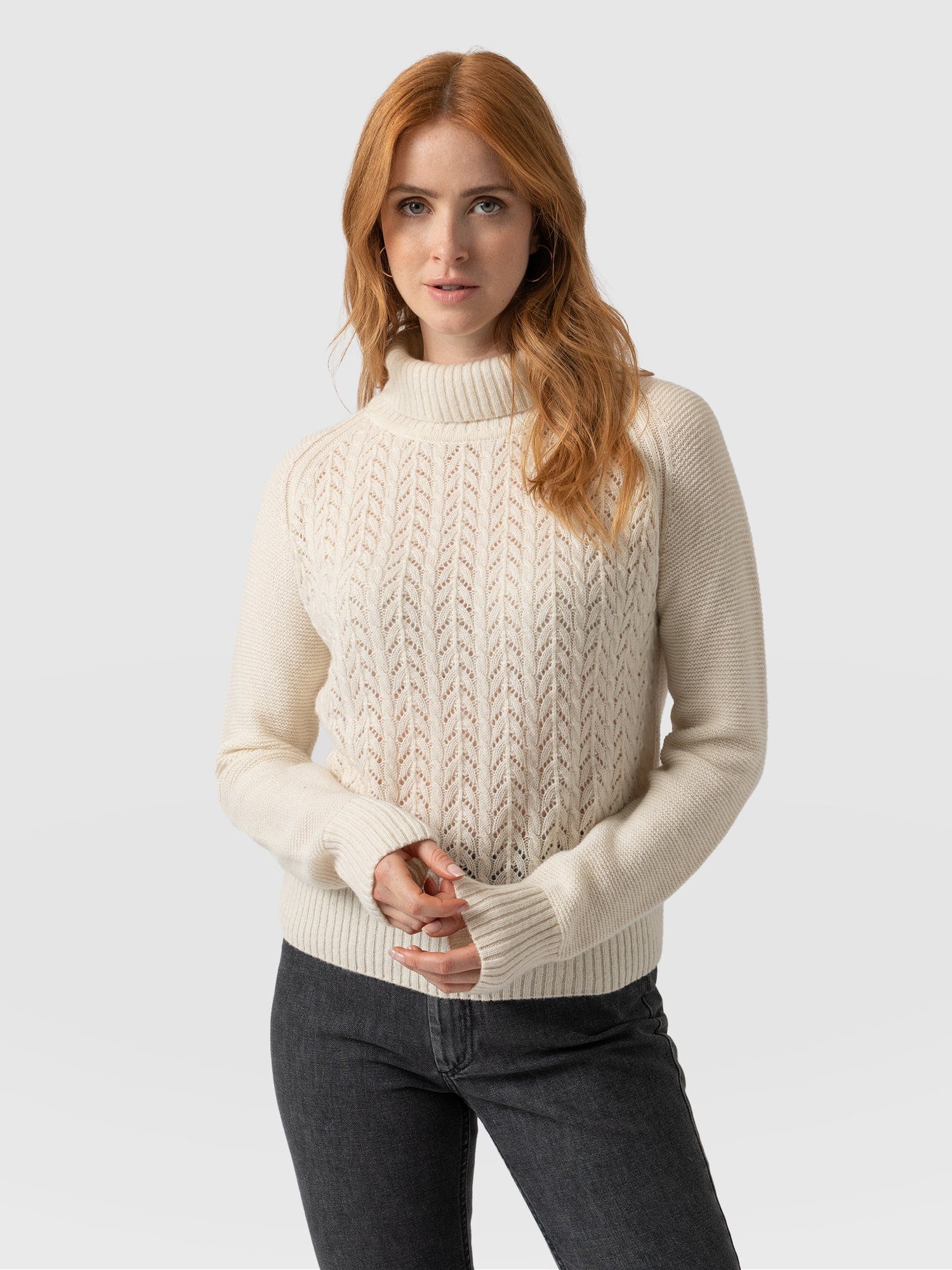 Glen Cable Knit Jumper Cream Women's Jumpers Saint Sofia® UK