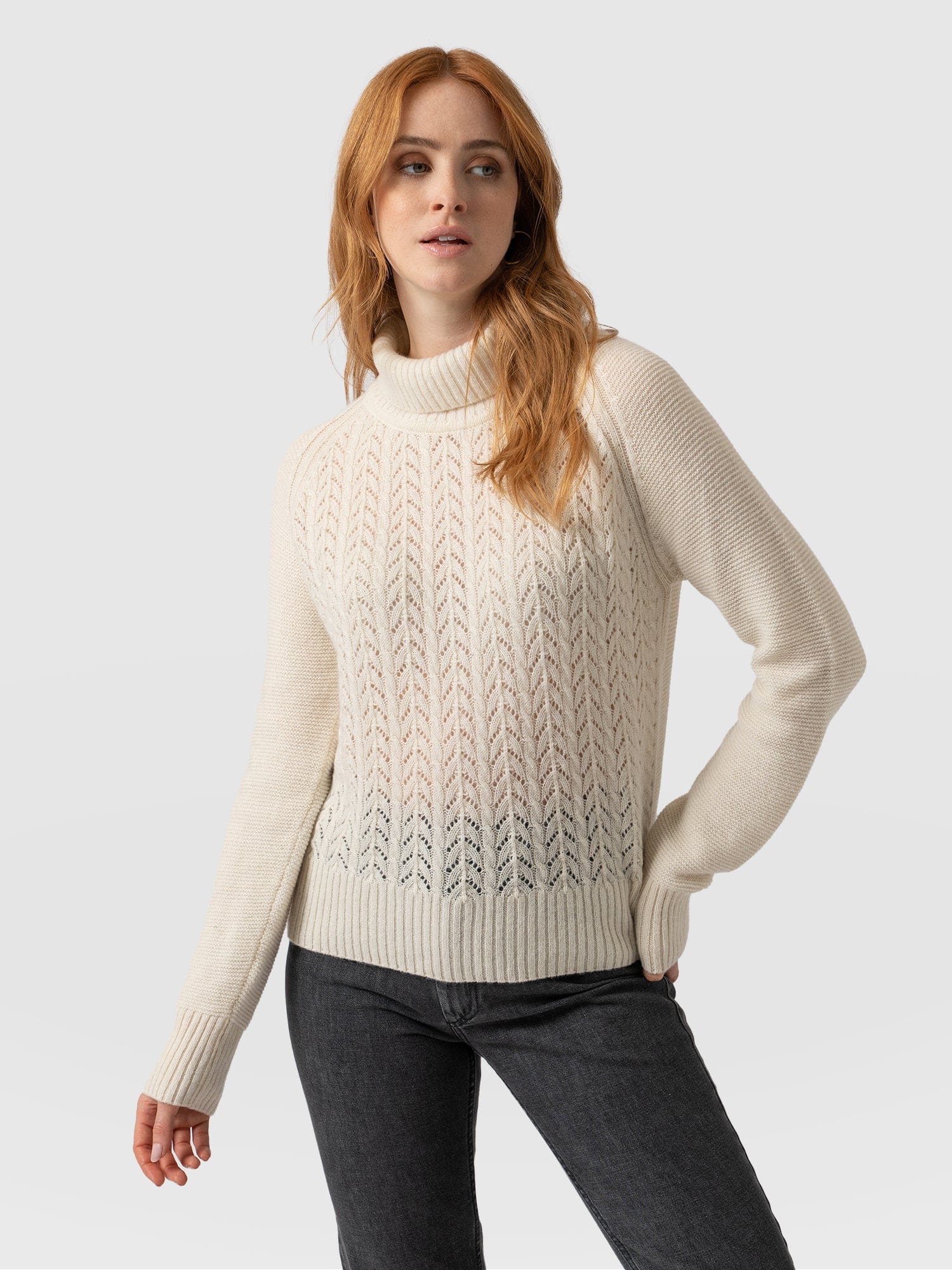 Glen Cable Knit Jumper Cream - Women's Jumpers | Saint + Sofia® UK