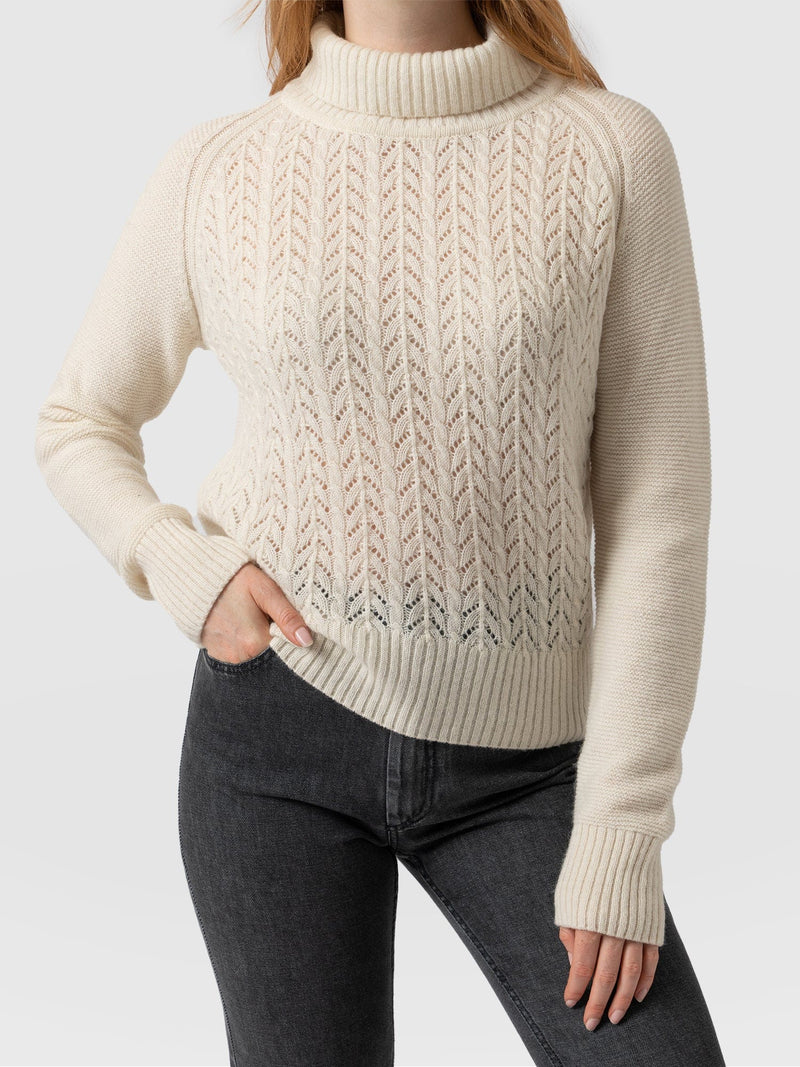 Glen Cable Knit Jumper Cream - Women's Jumpers | Saint + Sofia® UK