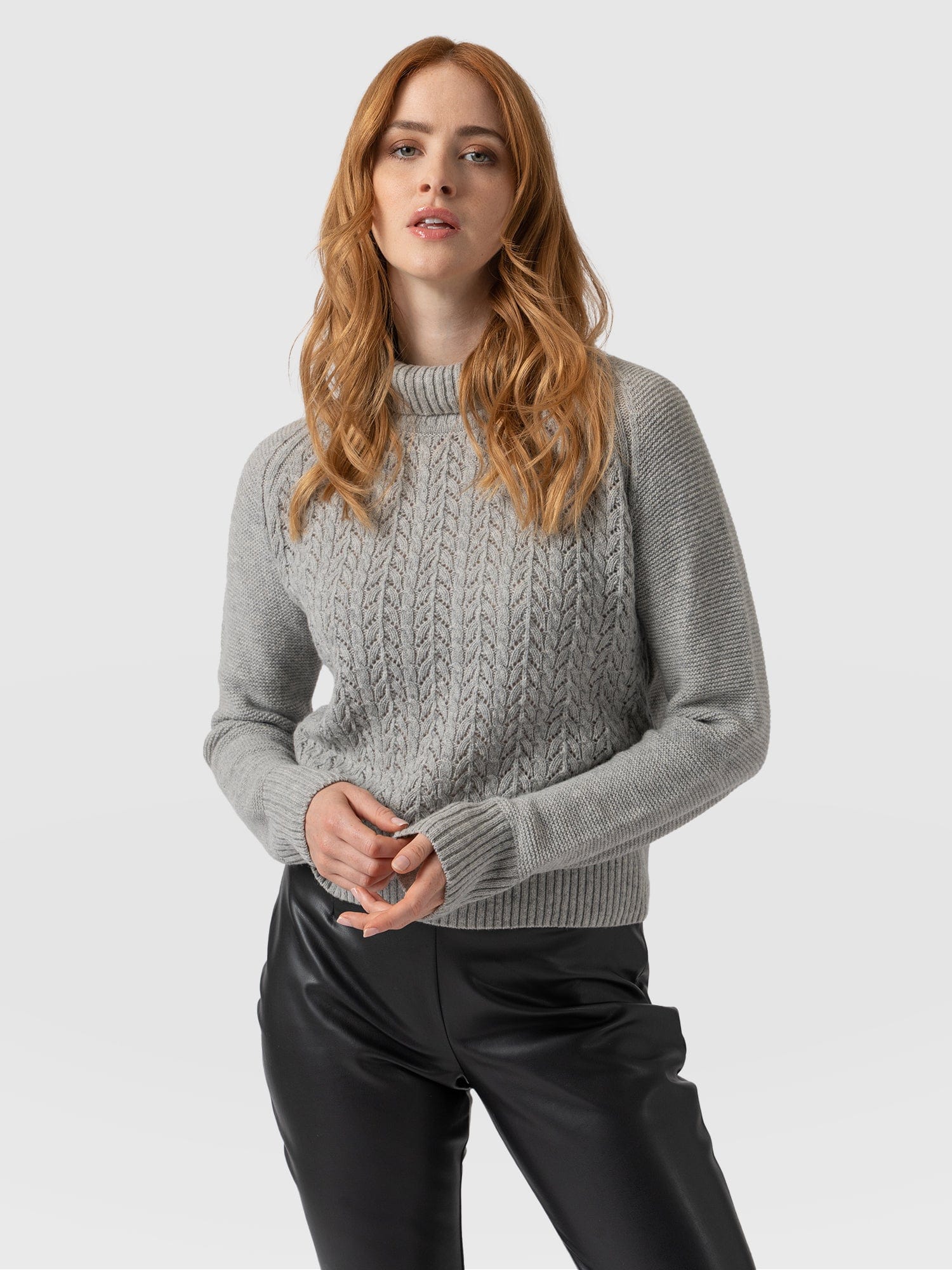 womens grey cable sweater