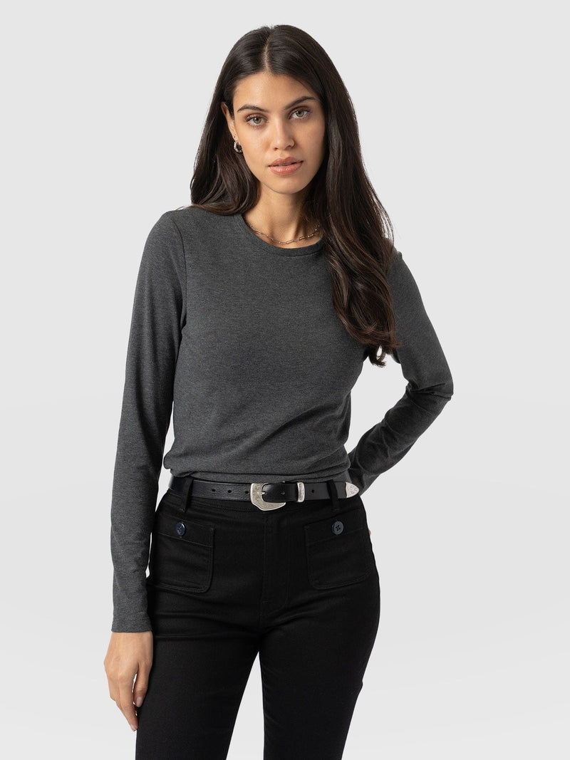 Glen Crew Neck Tee Charcoal - Women's Tops | Saint + Sofia® UK