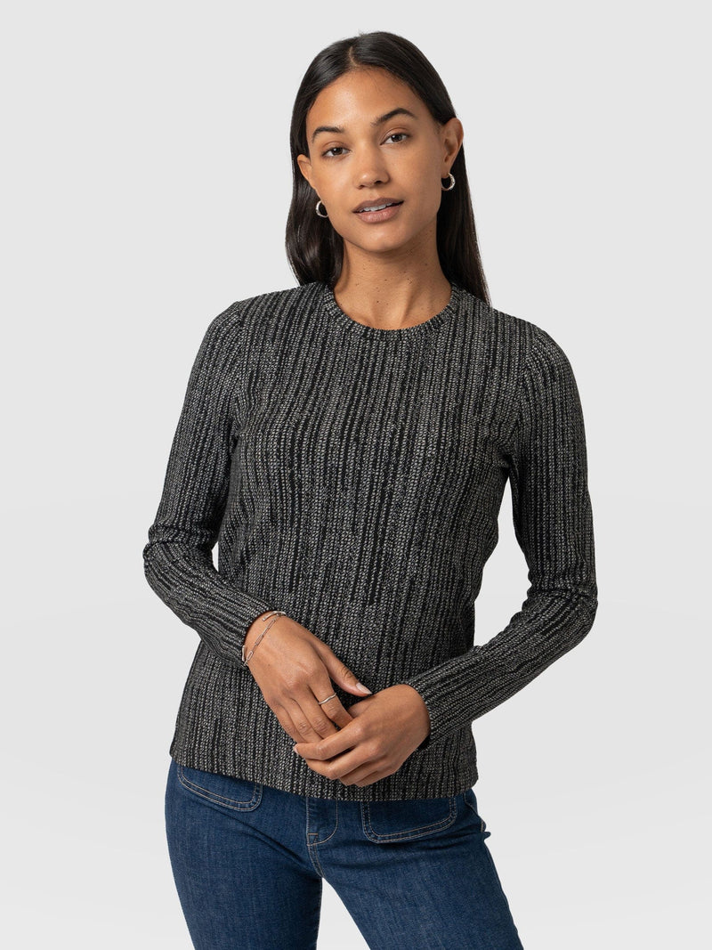 Glen Crew Neck Tee Grey/Black - Women's T-Shirts | Saint + Sofia® UK