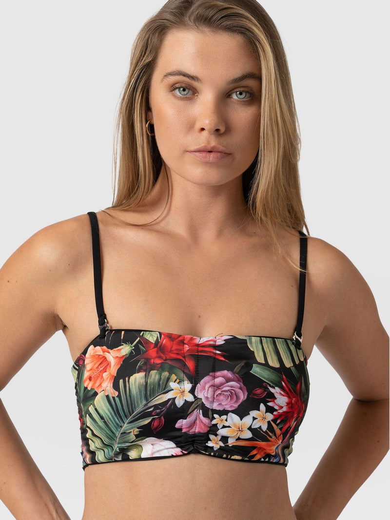 Halina Reversible Bikini Top Tropics/Black - Women's Swimwear | Saint + Sofia® UK