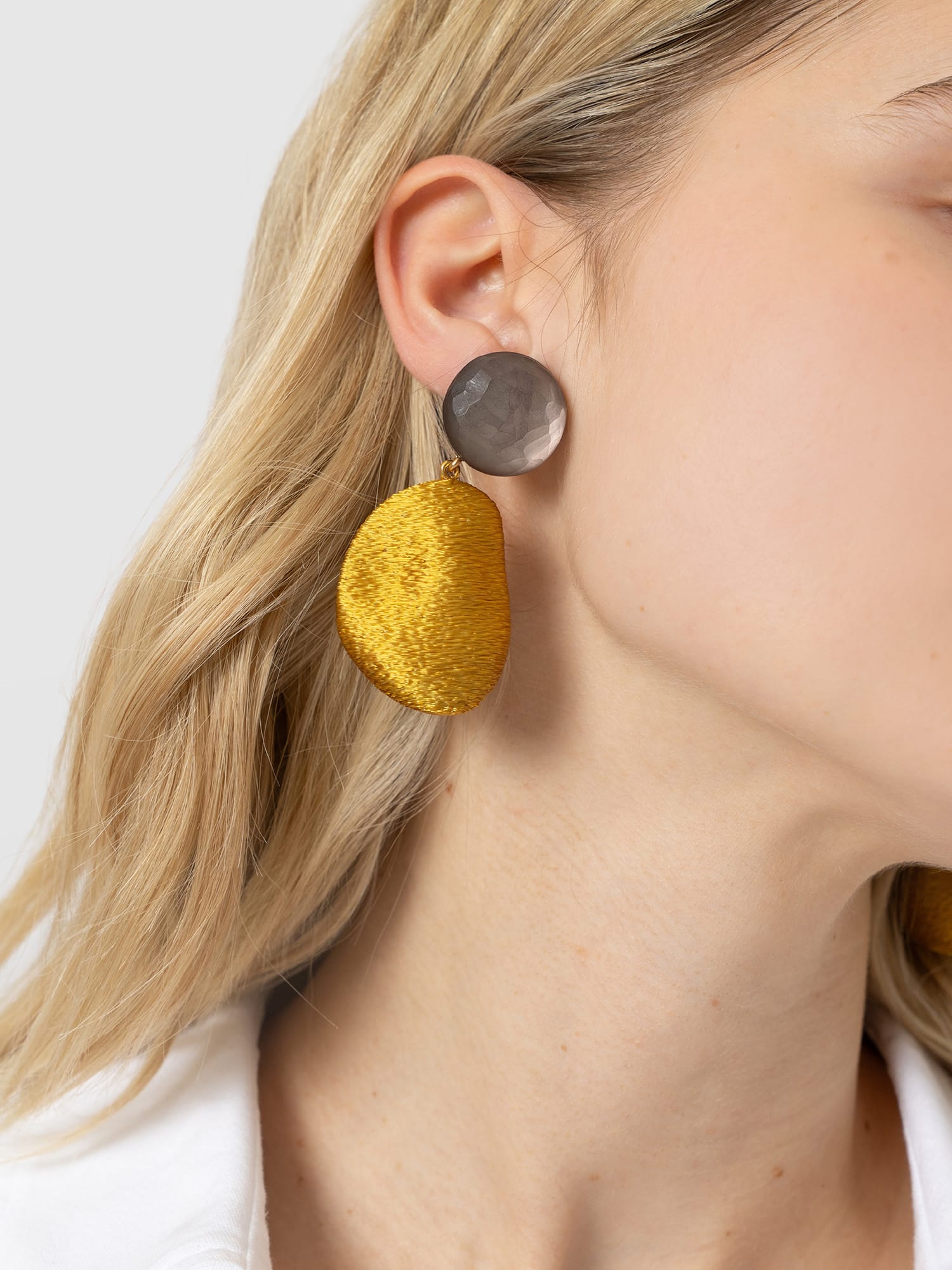 Hammered Drop Earrings - Mustard