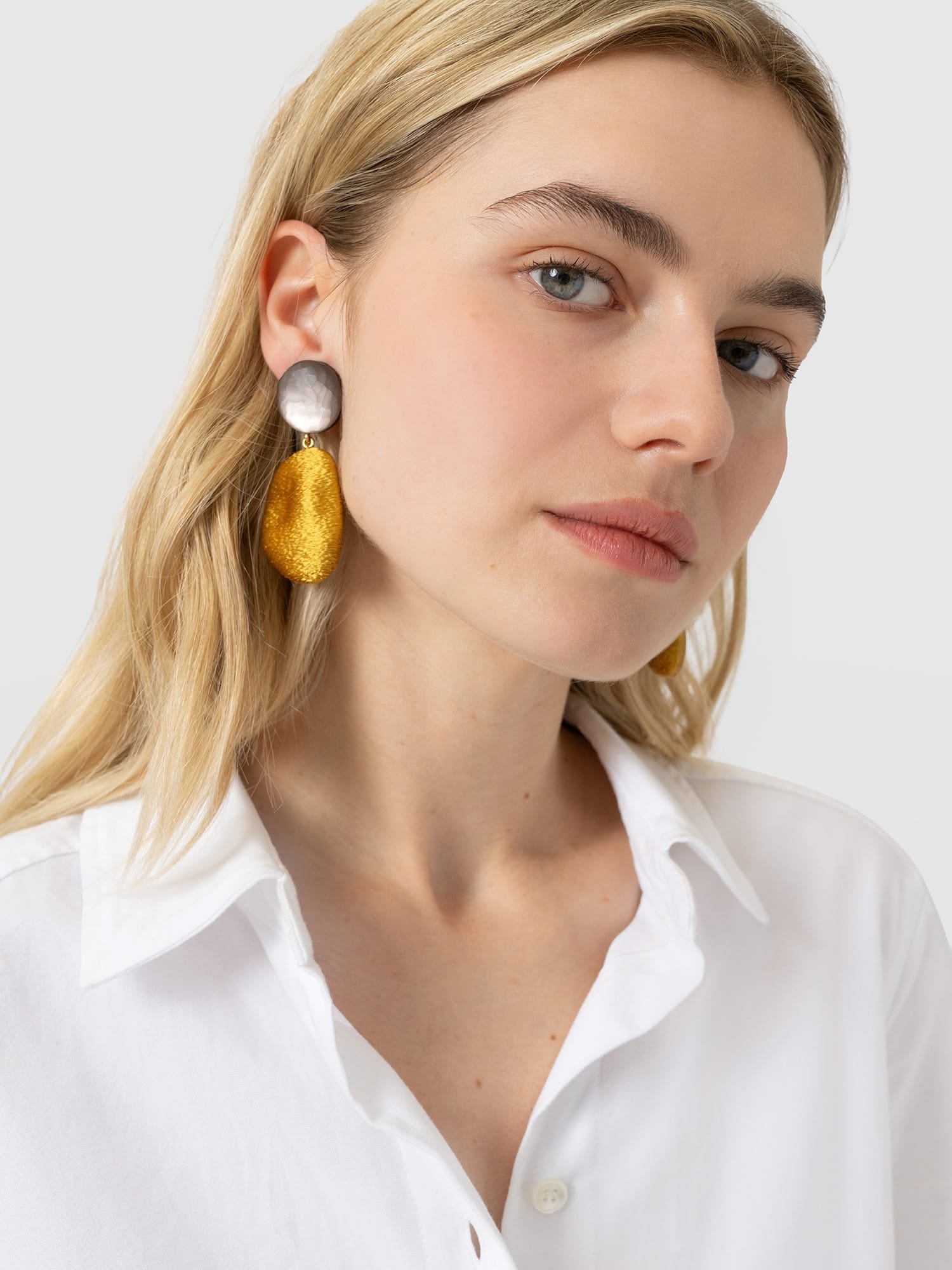 Hammered Drop Earrings - Mustard