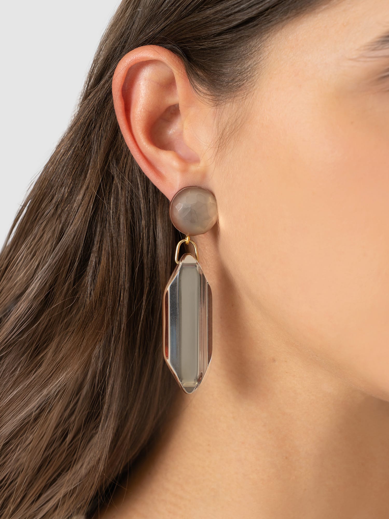 Hammered Mirror Drop Earrings - Champagne