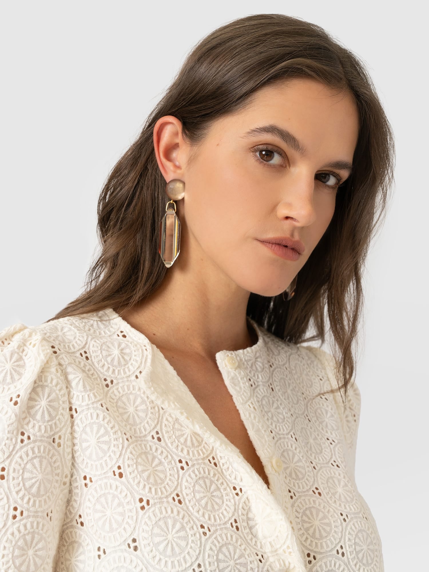 Hammered Mirror Drop Earrings - Champagne