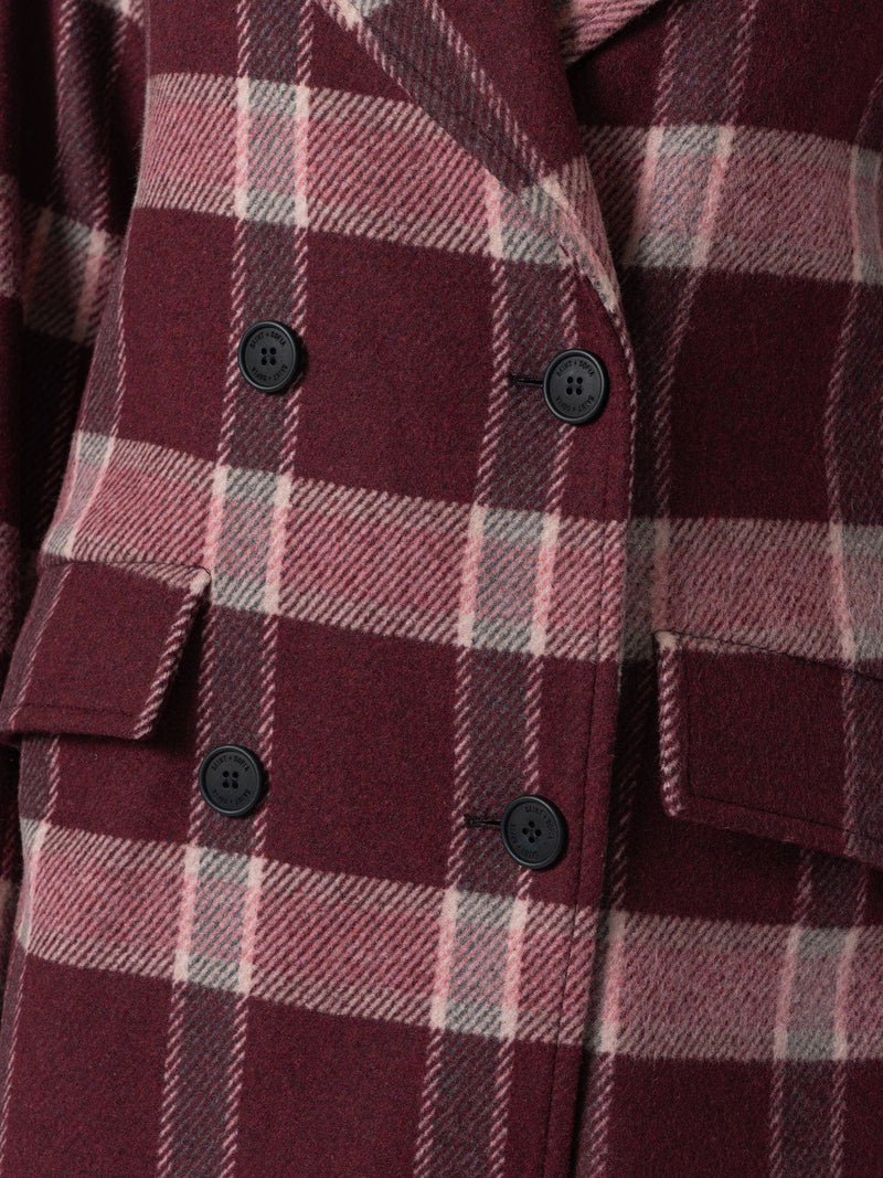 Hampton Coat - Burgundy/Pink Check - Women's Outerwears | Saint + Sofia® UK