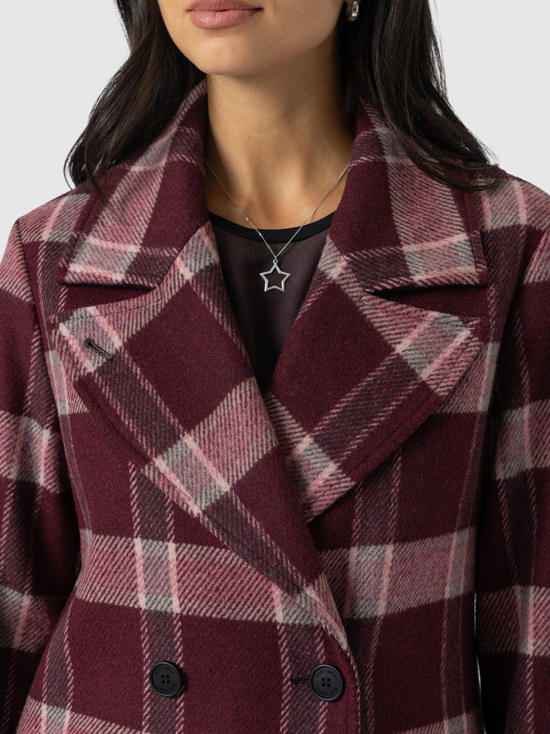 Hampton Coat - Burgundy/Pink Check - Women's Outerwears | Saint + Sofia® UK