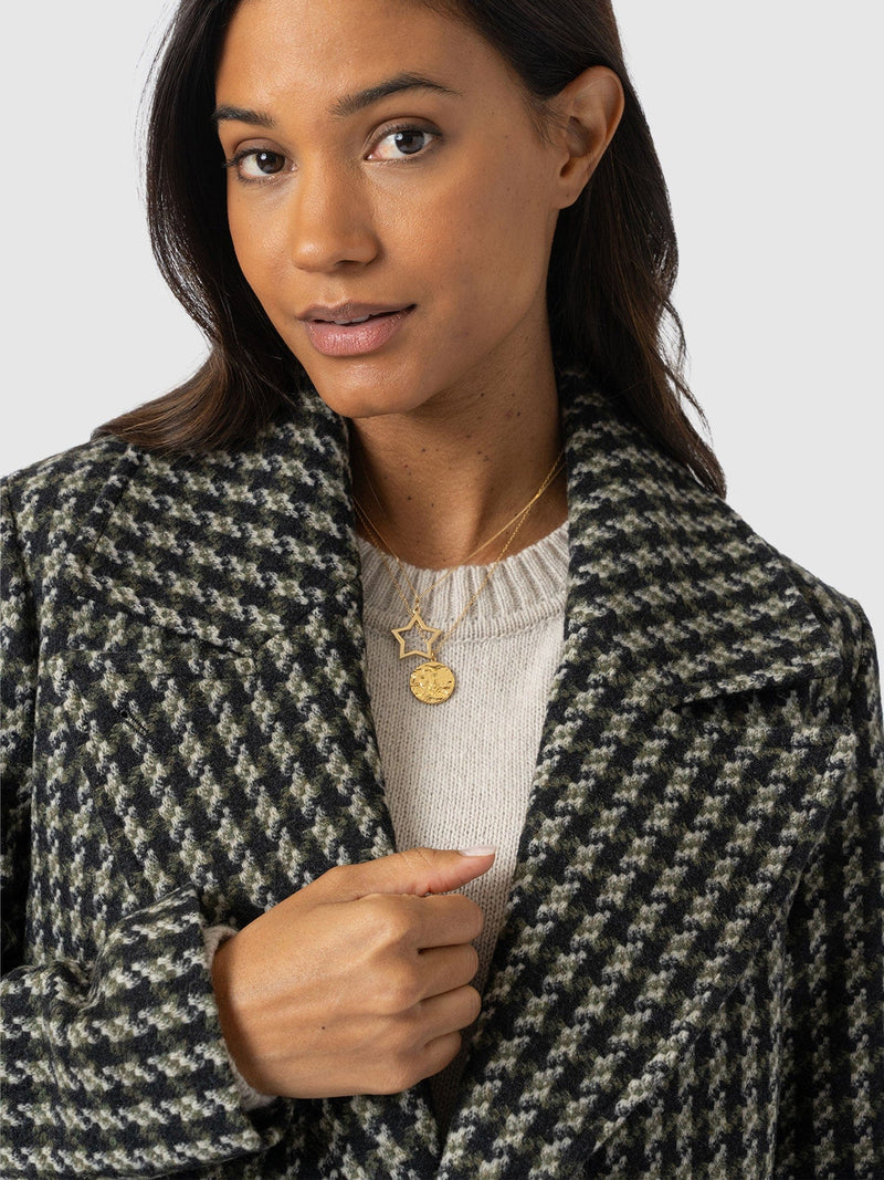 Hampton Coat Olive Houndstooth - Women's Coats | Saint + Sofia® UK