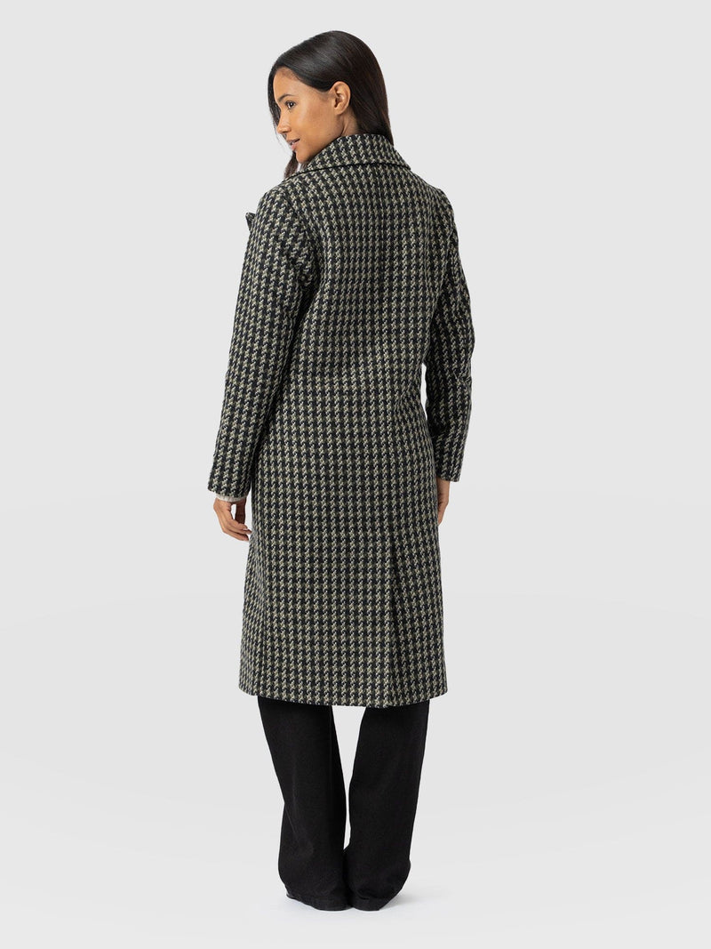 Hampton Coat Olive Houndstooth - Women's Coats | Saint + Sofia® UK