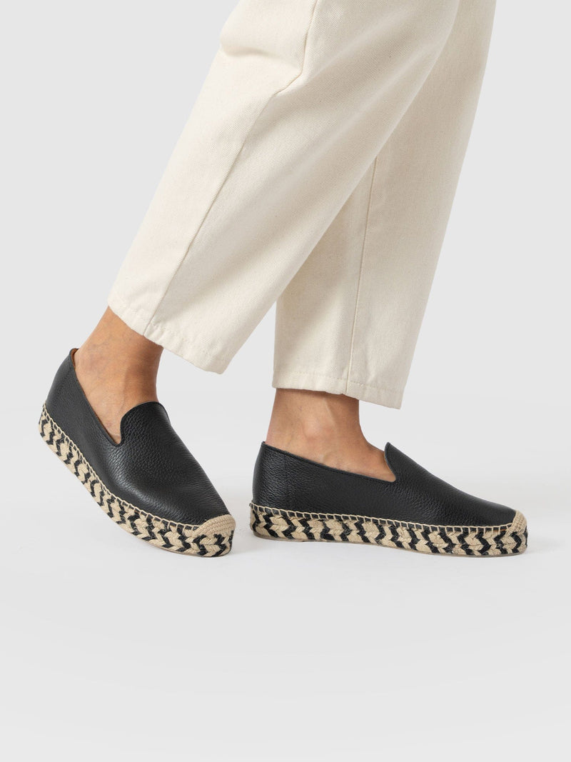 Hampton Espadrilles - Black Leather - Women's Shoes | Saint + Sofia® UK