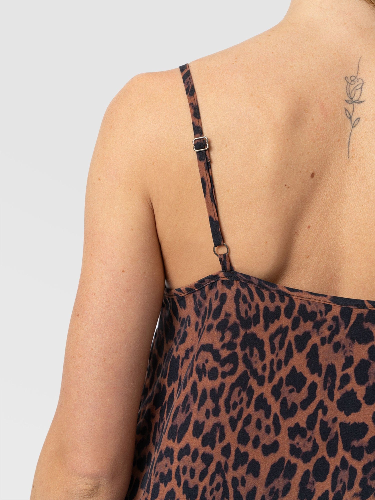 Harper Lace Cami - Brown Leopard - Women's T-shirts | Saint + Sofia® UK