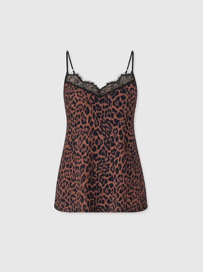 Harper Lace Cami - Brown Leopard - Women's T-shirts | Saint + Sofia® UK