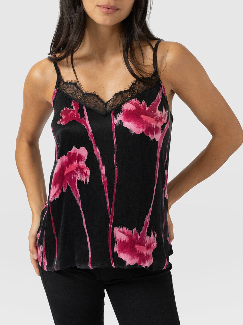 Harper Lace Cami - Pink Stem Floral - Women's T-shirts | Saint + Sofia® UK