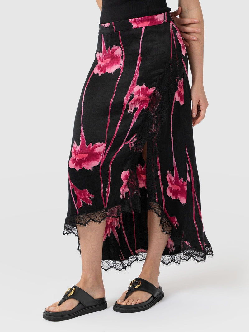Harper Lace Midi Skirt - Pink Stem Floral - Women's Skirts | Saint + Sofia® UK