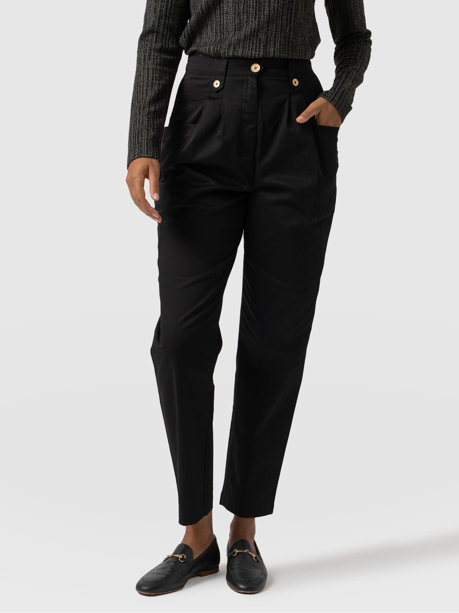 High Waisted Cargo Pant Black - Women's Trousers | Saint + Sofia® UK