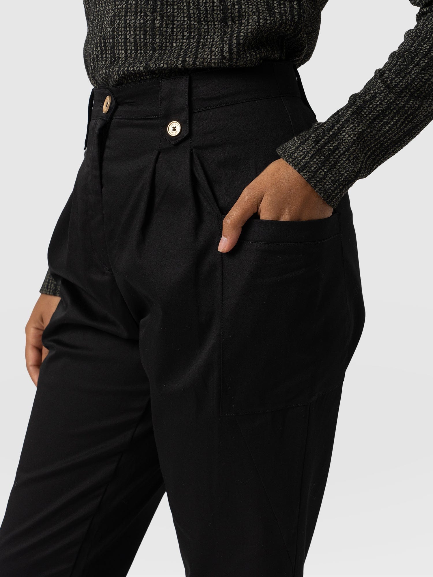 High Waisted Cargo Pant Black - Women's Trousers | Saint + Sofia® UK