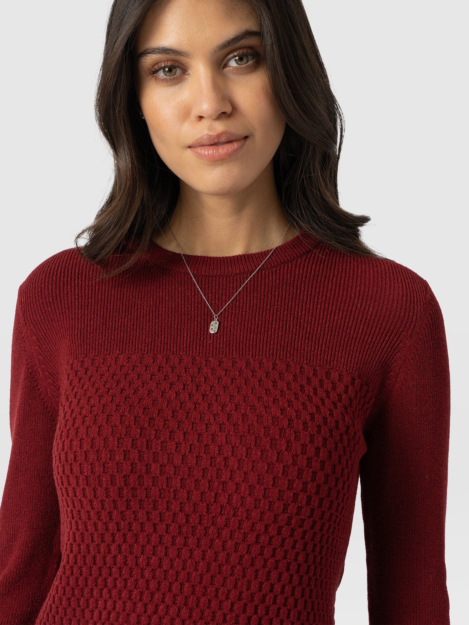 Honeycomb Rib Jumper Burgundy - Women's Jumpers | Saint + Sofia® UK