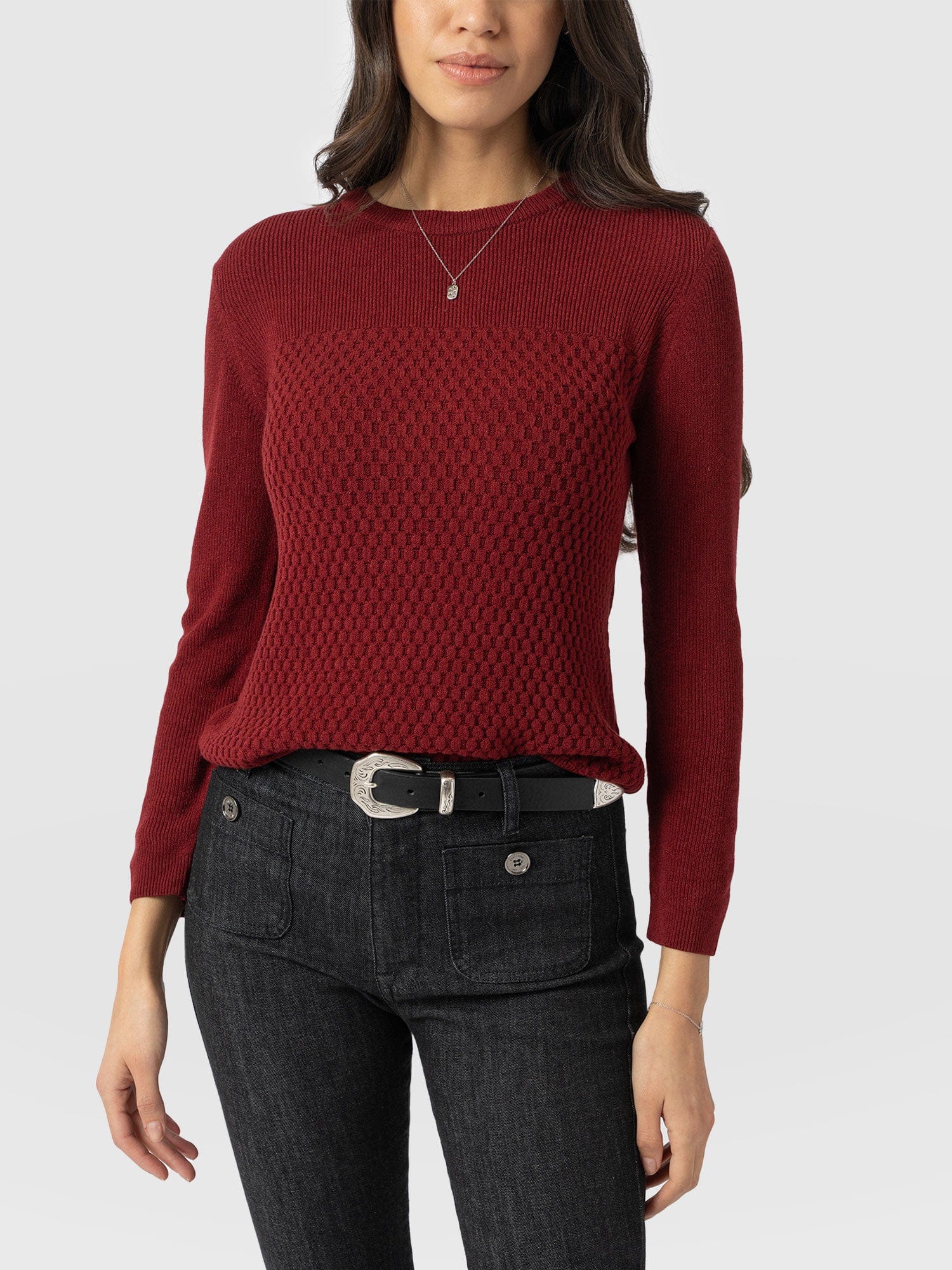Honeycomb Rib Jumper Burgundy - Women's Jumpers | Saint + Sofia® UK