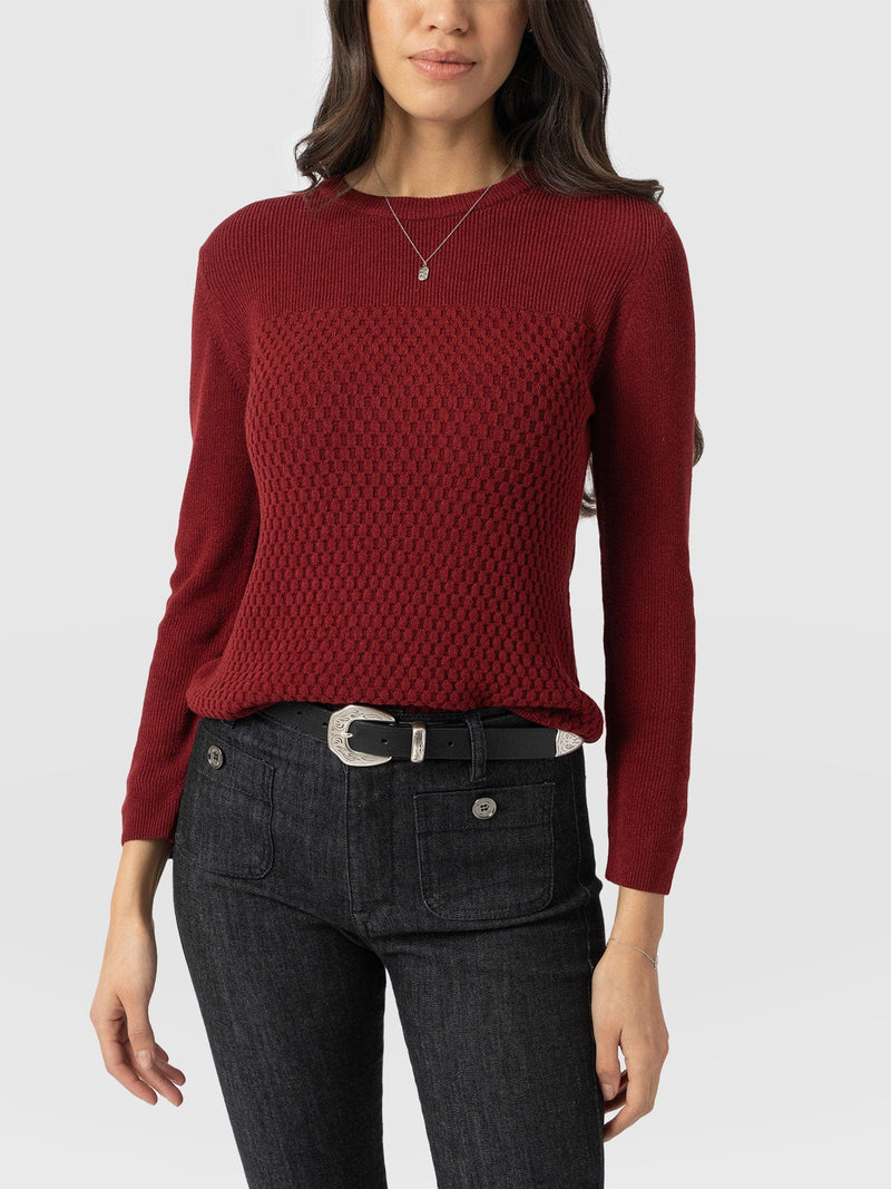 Honeycomb Rib Jumper Burgundy - Women's Jumpers | Saint + Sofia® UK