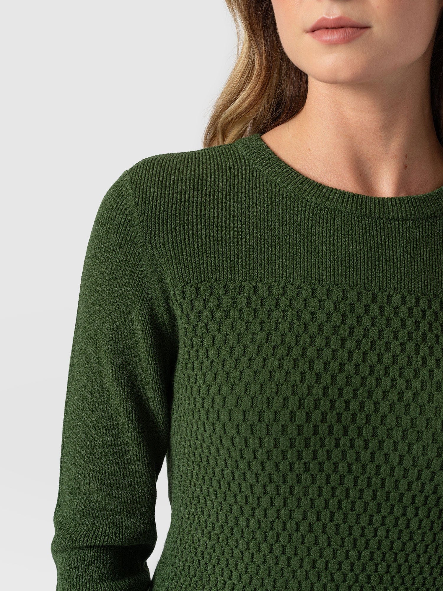 Honeycomb Rib Jumper Green - Women's Jumpers | Saint + Sofia® UK