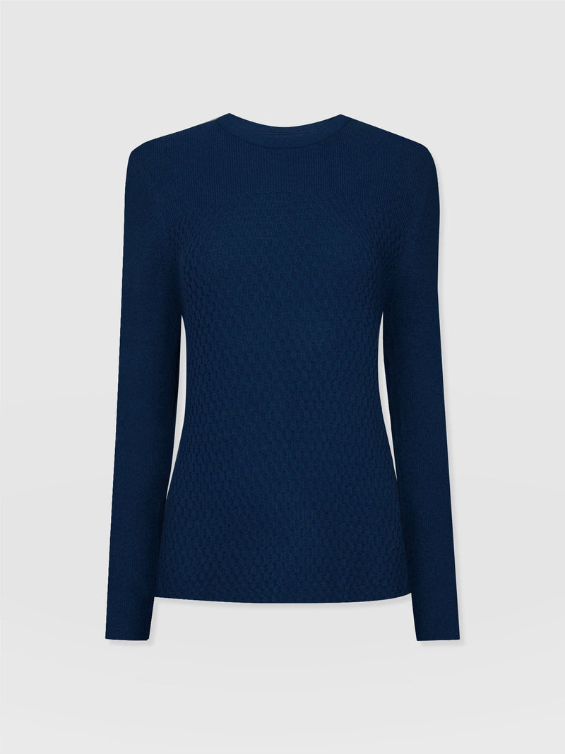 Honeycomb Rib Jumper Navy - Women's Jumpers | Saint + Sofia® UK