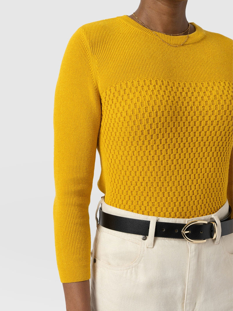 Honeycomb Rib Jumper Yellow - Women's Jumpers | Saint + Sofia® UK