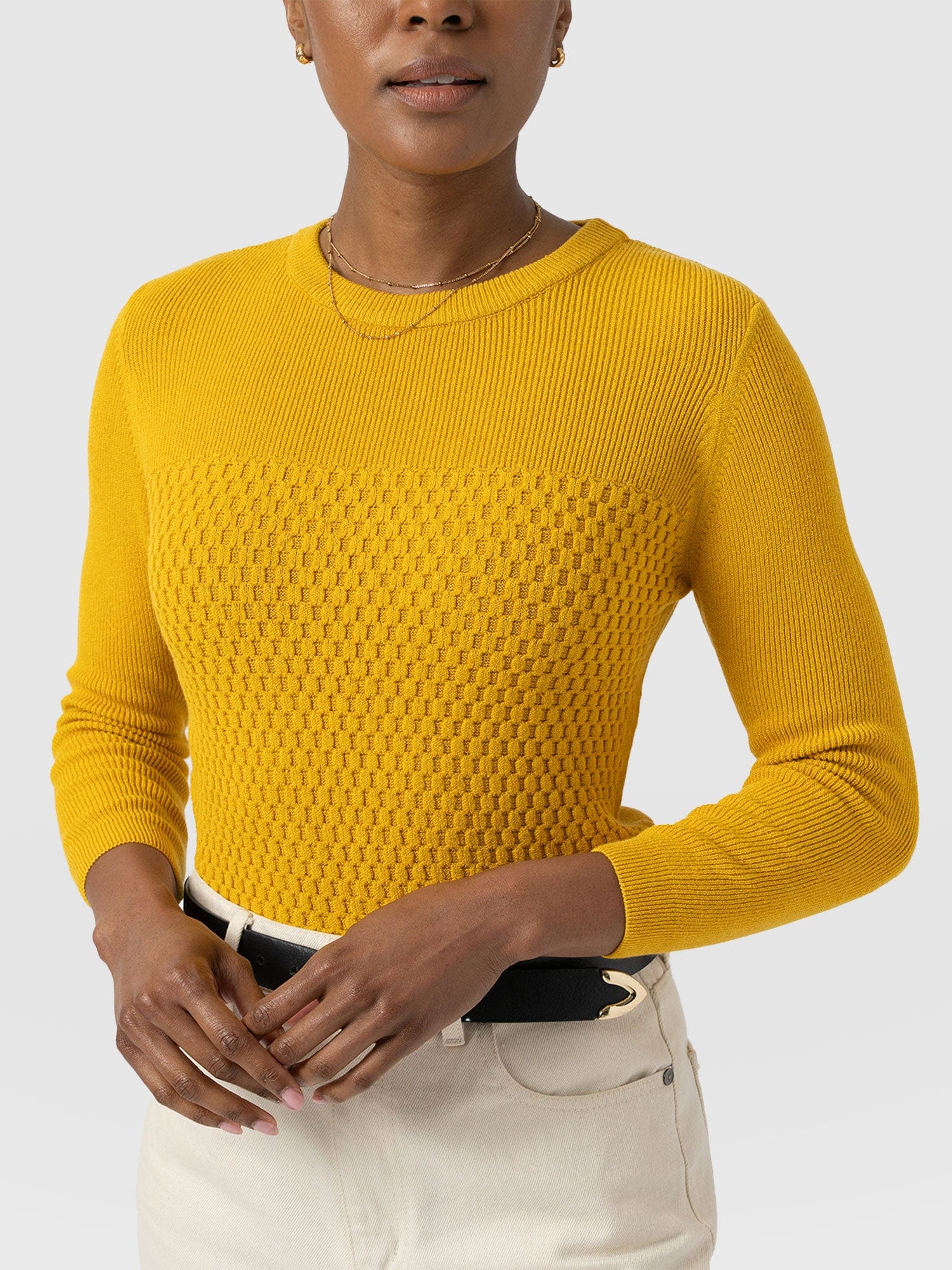 Honeycomb Rib Jumper Yellow - Women's Jumpers | Saint + Sofia® UK