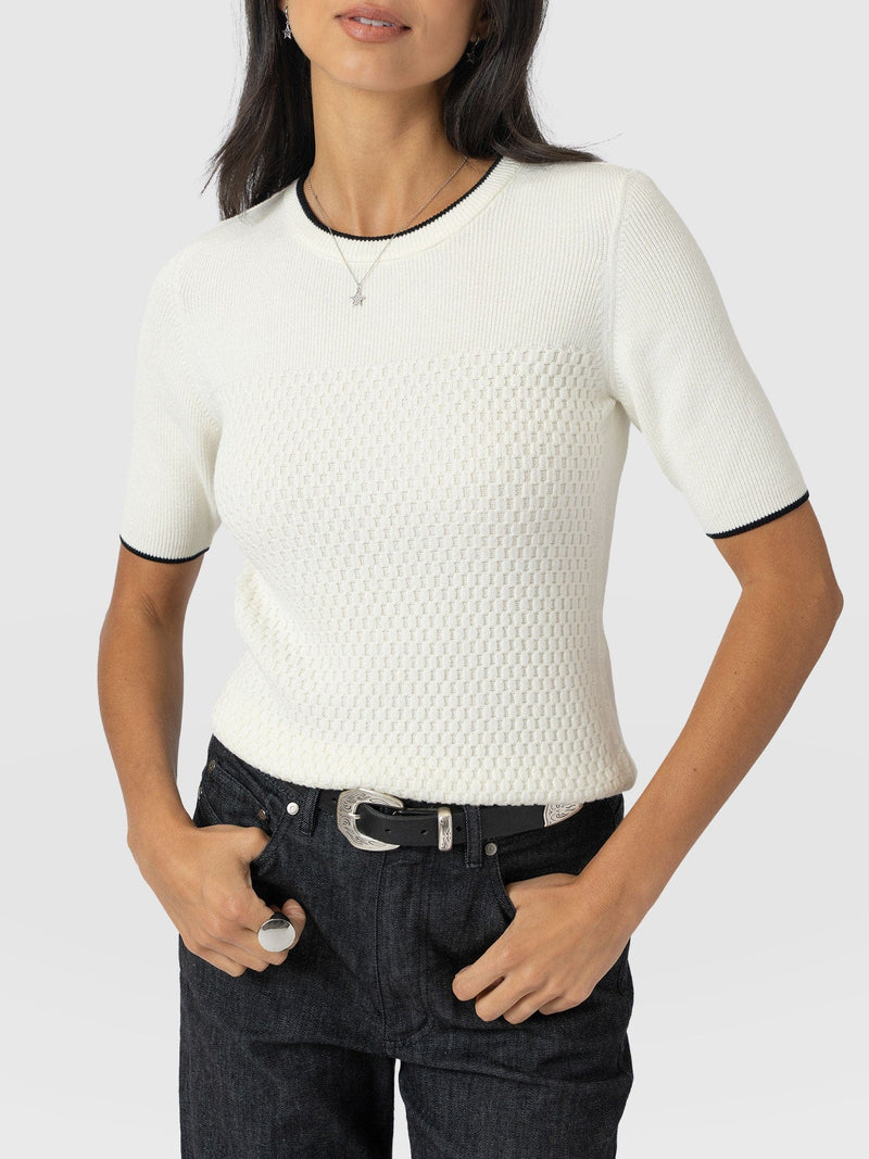Honeycomb Short Sleeve Knit - Cream - Women's Knitwears | Saint + Sofia? UK