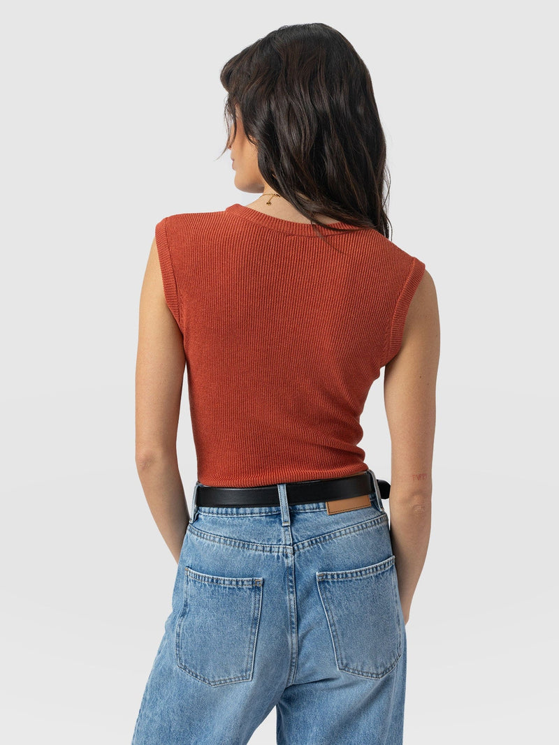 Honeycomb Sleeveless Rib Knit - Burnt Orange - Women's Knitwears | Saint + Sofia® UK