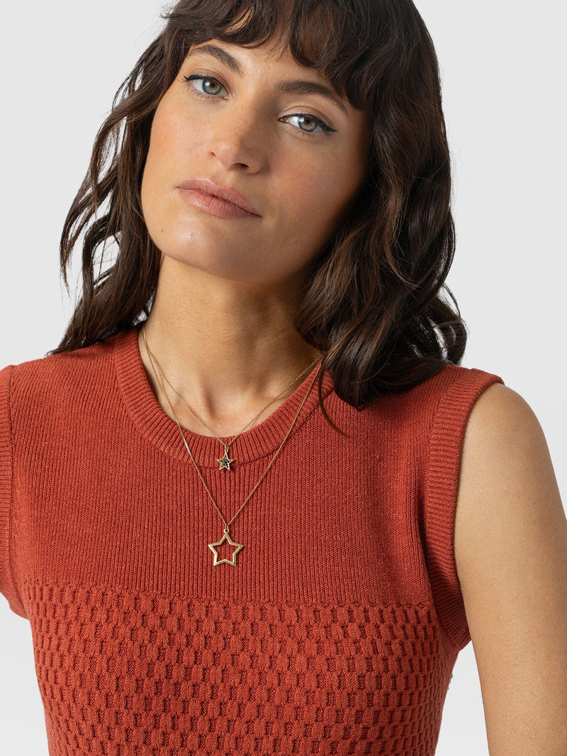 Honeycomb Sleeveless Rib Knit - Burnt Orange - Women's Knitwears | Saint + Sofia® UK