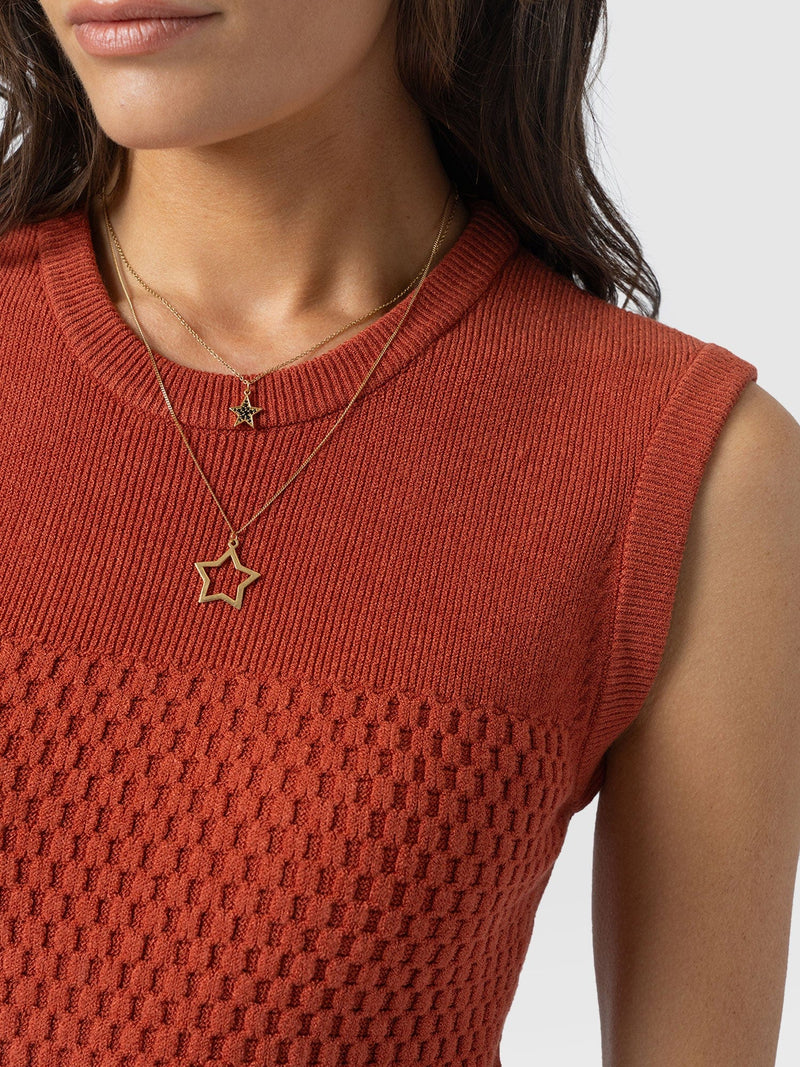 Honeycomb Sleeveless Rib Knit - Burnt Orange - Women's Knitwears | Saint + Sofia® UK