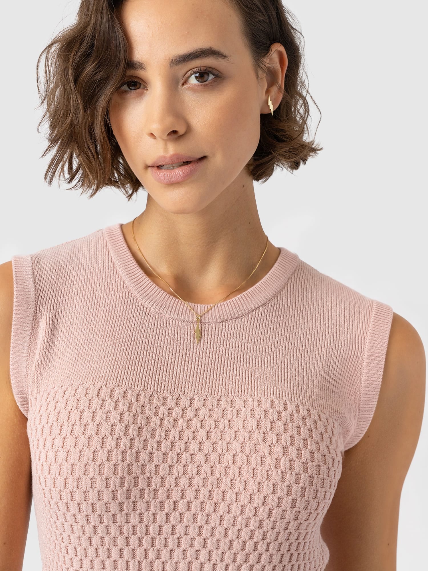 Honeycomb Sleeveless Rib Knit - Pale Pink