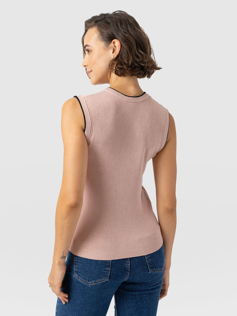 Honeycomb Sleeveless Rib Knit - Pale Pink - Women's Knitwears | Saint and Sofia® UK