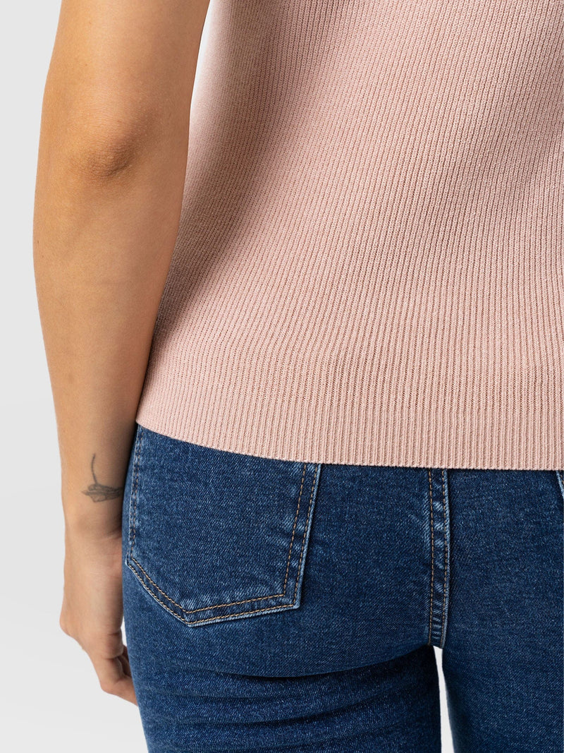 Honeycomb Sleeveless Rib Knit - Pale Pink - Women's Knitwears | Saint and Sofia® UK