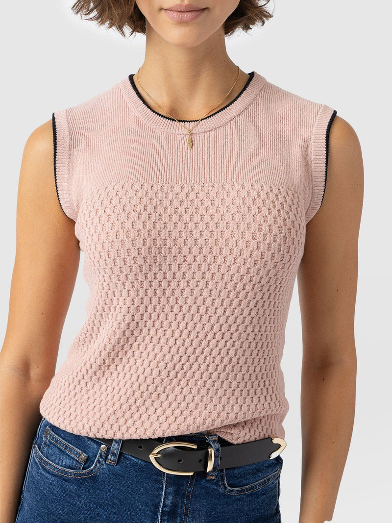 Honeycomb Sleeveless Rib Knit - Pale Pink - Women's Knitwears | Saint and Sofia® UK