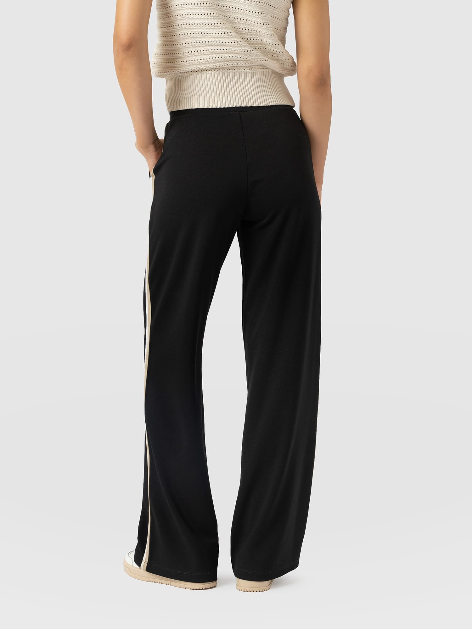 Hoxton Straight Leg Pant - Black - Cream/Beige Stripe - Women's Trousers | Saint and Sofia® UK