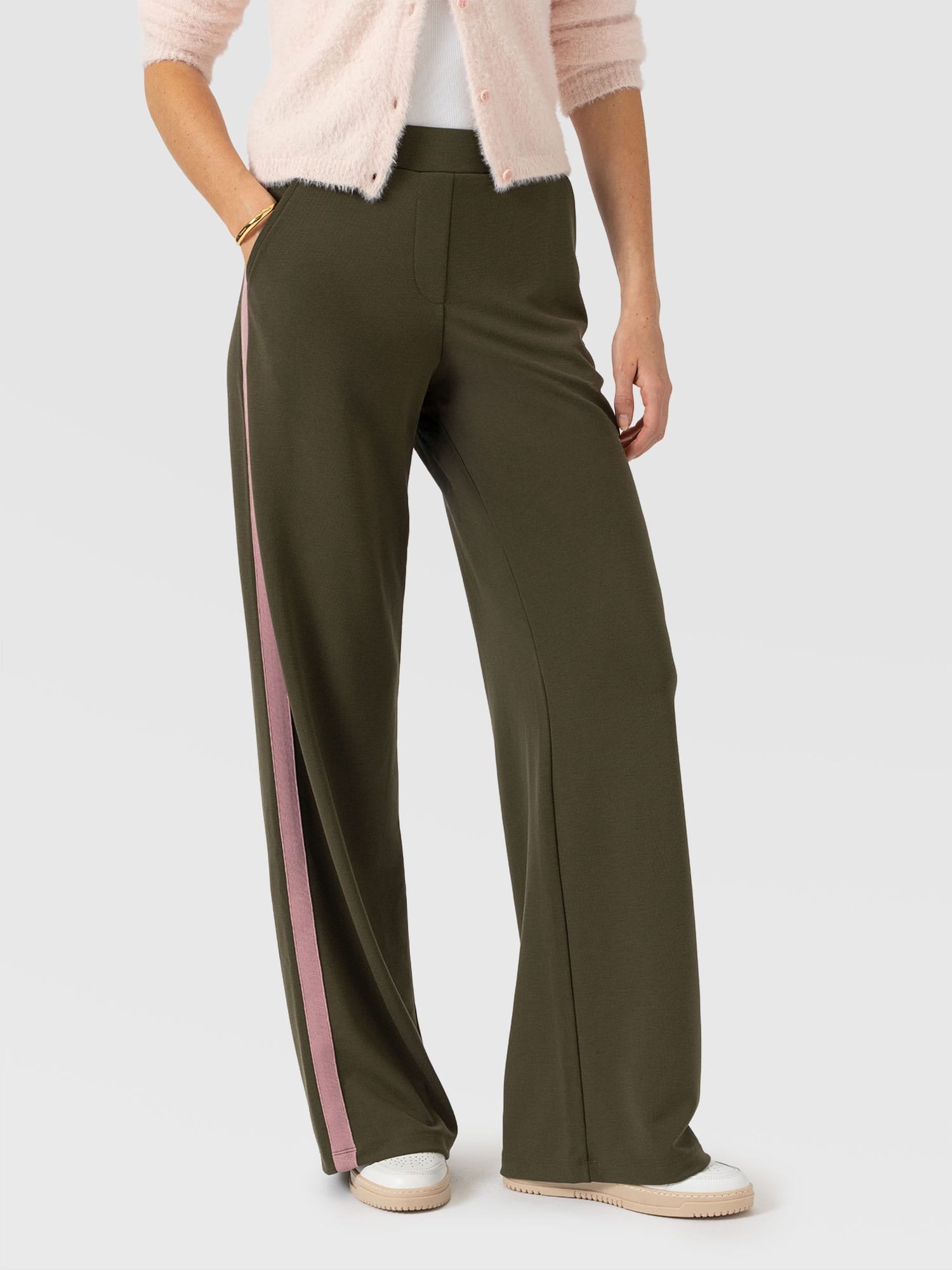 Hoxton Straight Leg Pant - Khaki - Pink Stripe