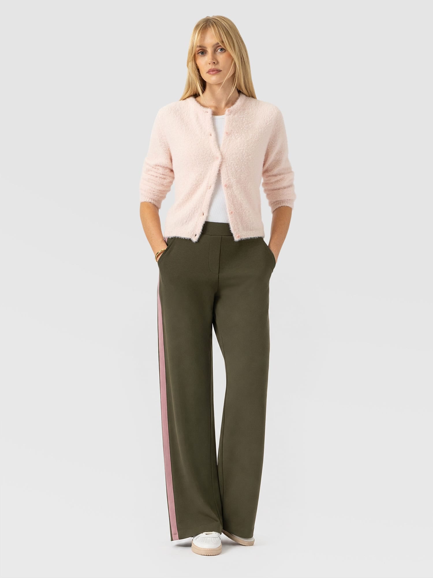 Hoxton Straight Leg Pant - Khaki - Pink Stripe