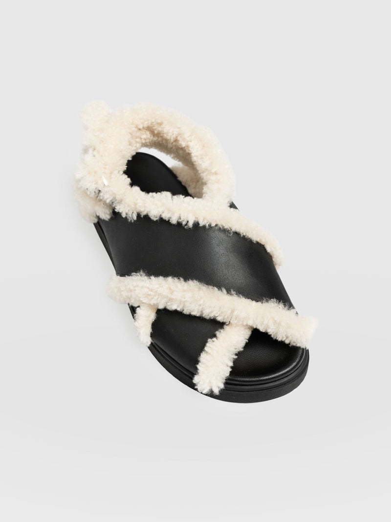 Isla Shearling Sandal Black - Women's Sandals | Saint + Sofia® UK