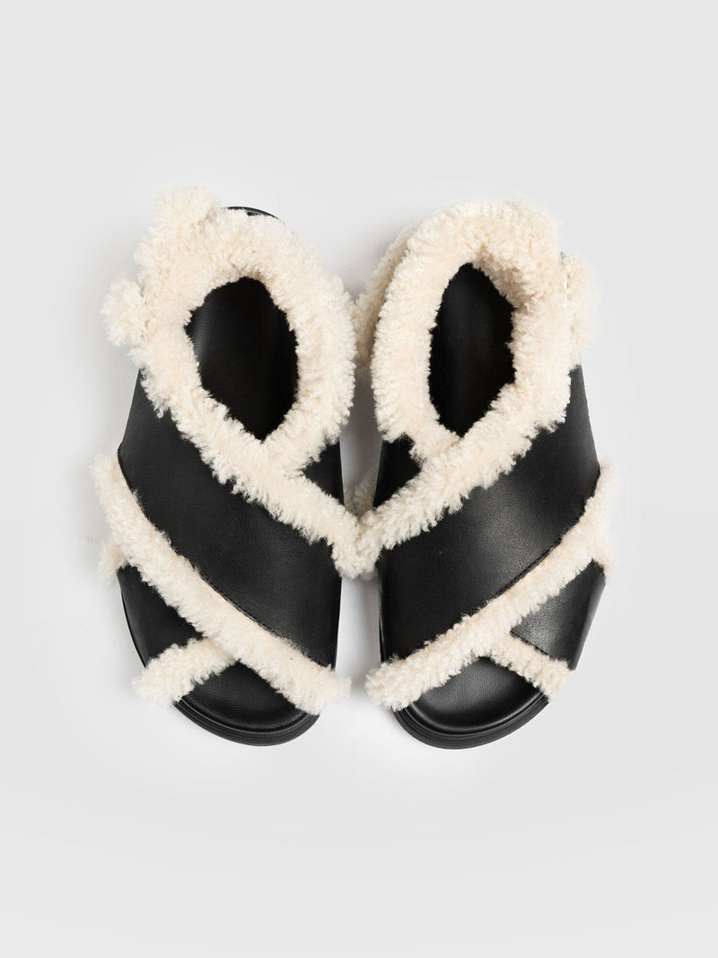 Isla Shearling Sandal Black - Women's Sandals | Saint + Sofia® UK