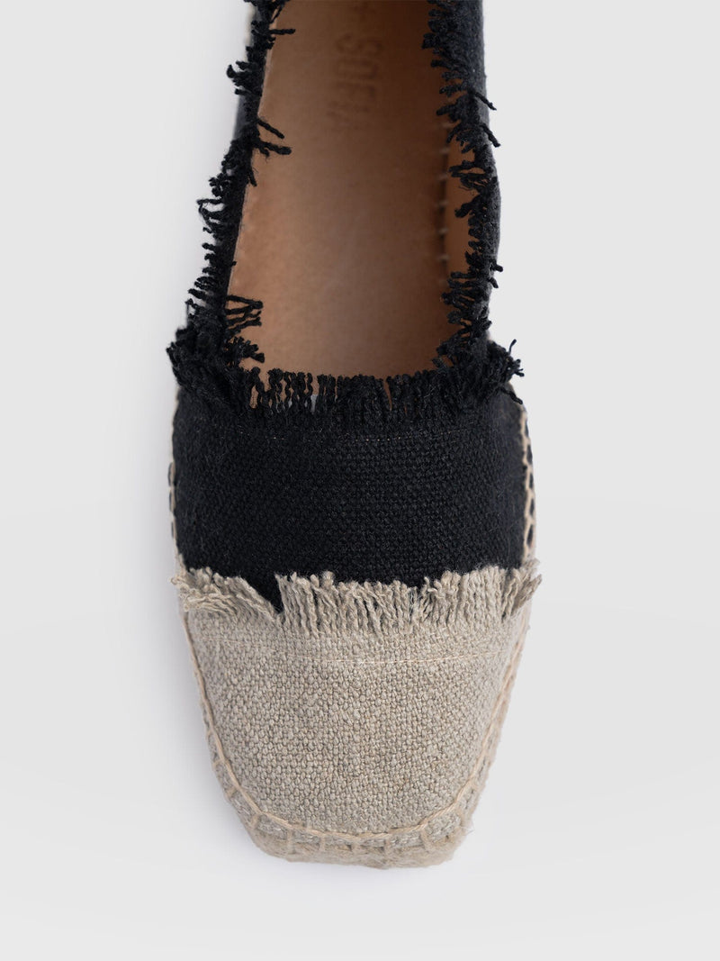 Ivy Frayed Espadrille Pumps - Black - Women's Sandalss | Saint + Sofia® UK
