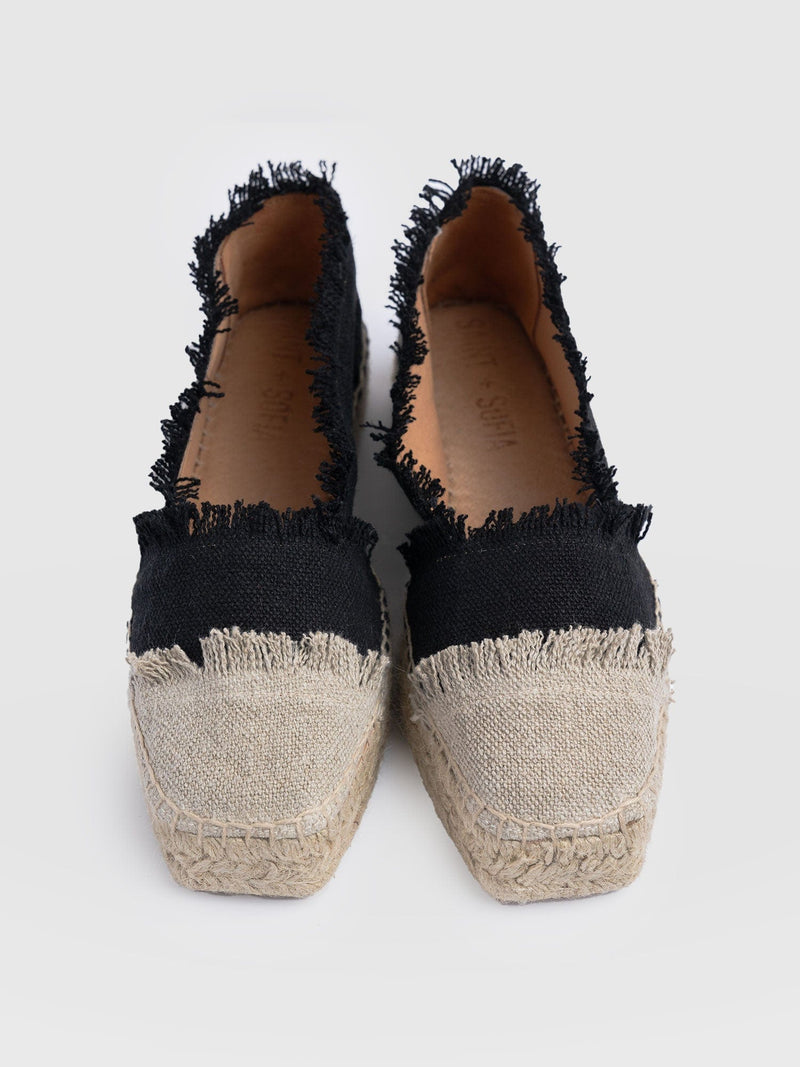 Ivy Frayed Espadrille Pumps - Black - Women's Sandalss | Saint + Sofia® UK