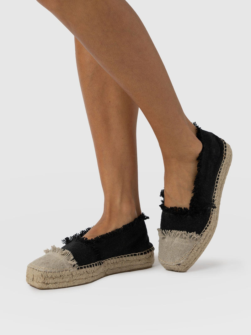 Ivy Frayed Espadrille Pumps - Black - Women's Sandalss | Saint + Sofia® UK
