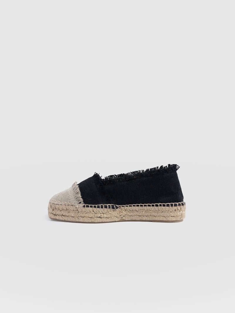 Ivy Frayed Espadrille Pumps - Black - Women's Sandalss | Saint + Sofia® UK