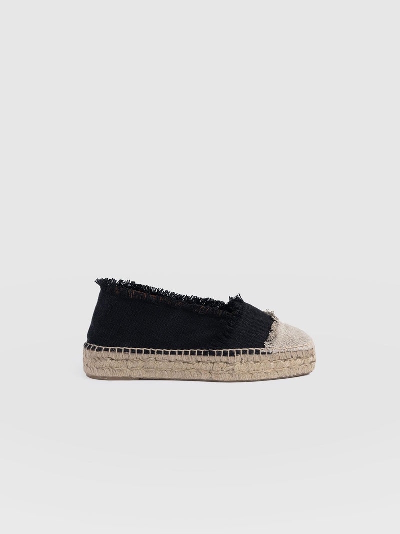 Ivy Frayed Espadrille Pumps - Black - Women's Sandalss | Saint + Sofia® UK
