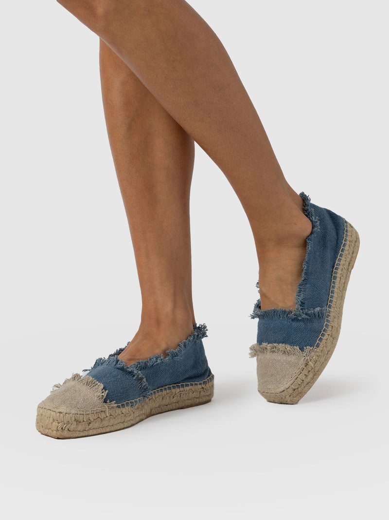 Ivy Frayed Espadrille Pumps - Blue - Women's Sandalss | Saint + Sofia® UK