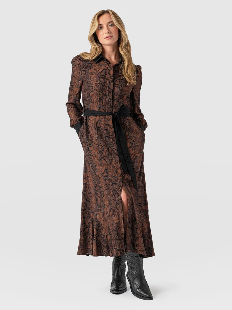 Jacqueline Shirt Dress Brown Snake - Women's Dresses | Saint + Sofia® UK
